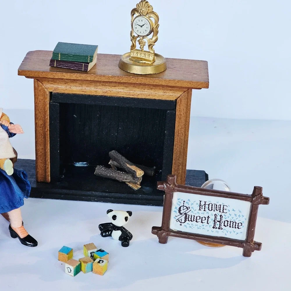 Vintage Dollhouse Accessories Lot Gold Clock‎ Home Sweet Home Sign Panda Blocks